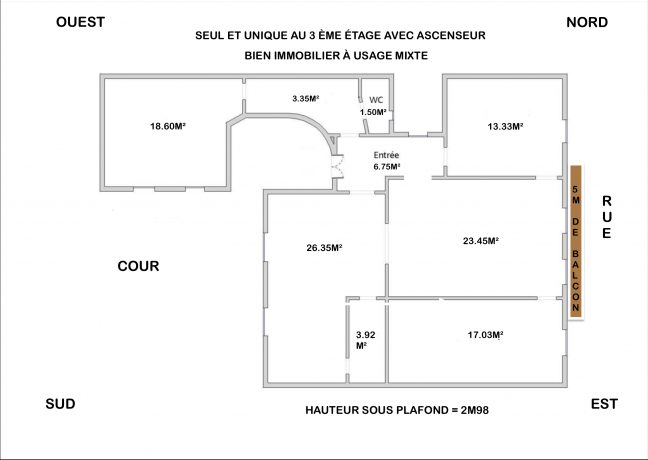 Vente Appartement  5 pièces - 115m² 75011 Paris